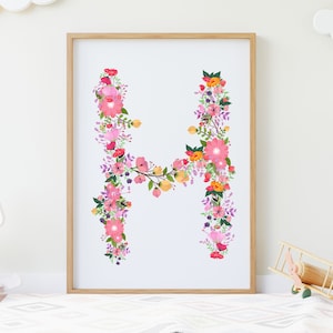 Initial Digital Wall Art, Letter H Print, Printable Letter H, Floral Letter H, Woodland Alphabet, Instant Download, Digital Download