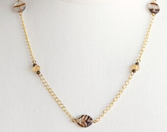 Pretty Glass Leaf Beads Gold Plated Necklace