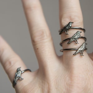 Crow Raven Ring Sterling Silver Rhodium Plated