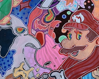 Trippy Yo - Psychedelic Mario fun - Original canvas