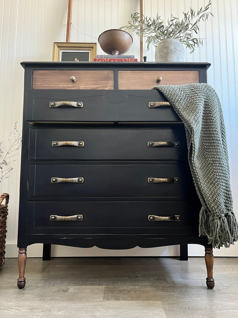 SOLD Navy Blue Dresser / Chest of Drawers Vintage Solid Wood LOCAL