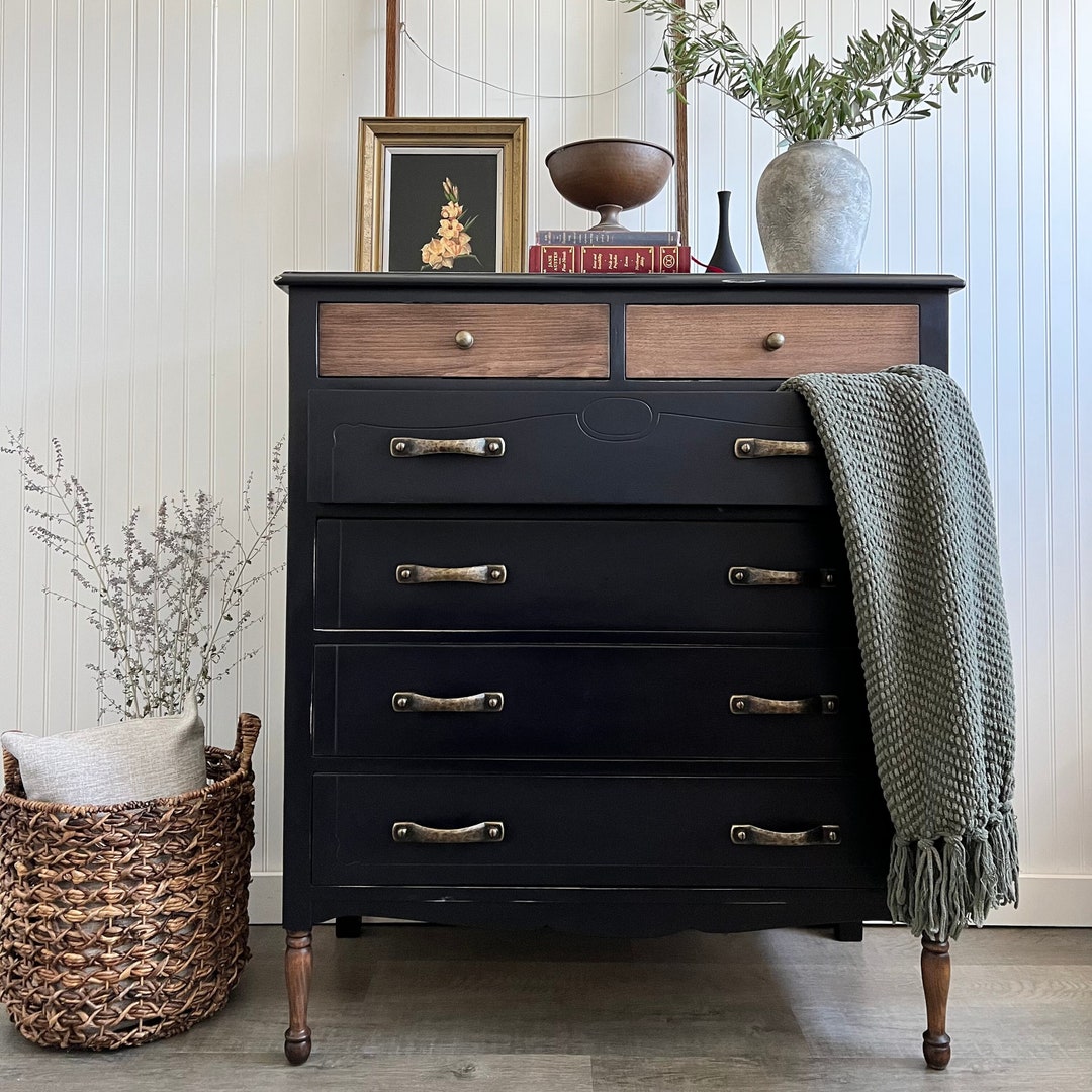 SOLD Navy Blue Dresser / Chest of Drawers Vintage Solid Wood LOCAL