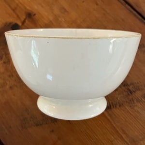 Vintage Dutch Belgian French Ceramic Ironstone Solid White Cafe aux Lait, soup, cereal Bowl