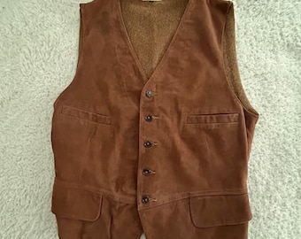 Vintage Mens Saks Fifth Avenue Glove Suede Button Down Brown Vest Alpaca Back