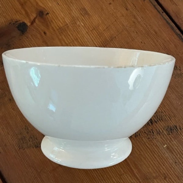 Vintage Dutch Belgian French Ceramic Ironstone Solid White Cafe aux Lait, soup, cereal Bowl