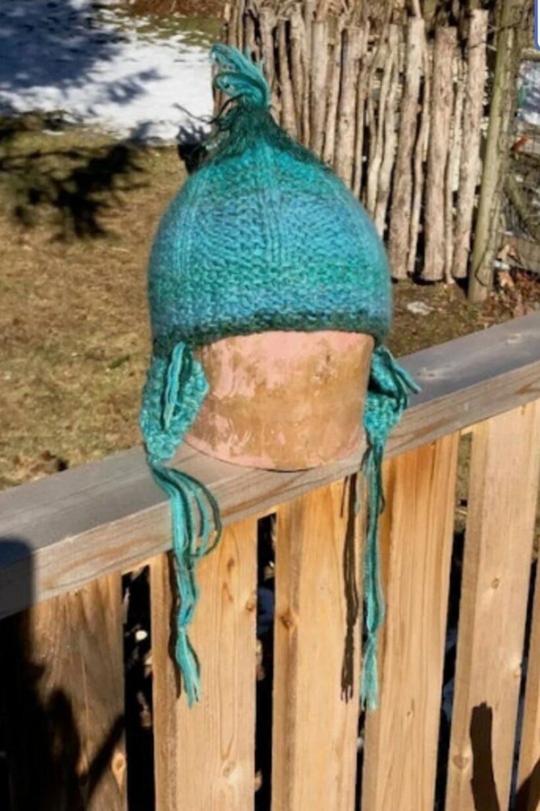 SALE! Cashmere Sea Green Blue Handknit Ear Flap Hat - Etsy display picture 1