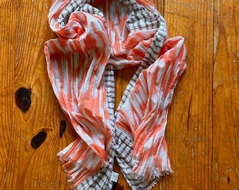 PRANA Vintage Long Summer Coral Ikat Cotton Scarf