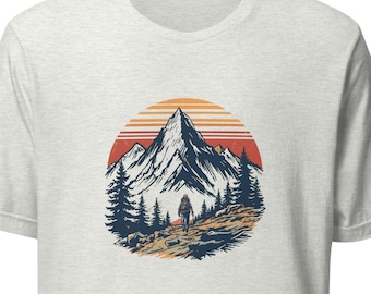 Mountain Hiking T-Shirt with Hiker Front and Back Graphic, Outdoor Adventure Tee, Trail Lover Shirt, Nature Hiking Gift for Explorers