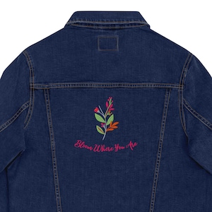 Flower Embroidered Denim Jacket, Stylish Casual Outerwear for Women, Embroidered flowery denim coat, Floral Jacket