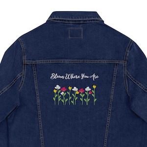 Flower Embroidered Denim Jacket, Stylish Casual Outerwear for Women, Embroidered flowery denim coat, Floral Jacket