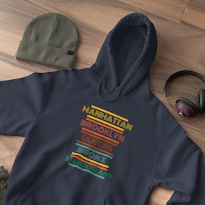 New York Hoodie, 5 Borough Shirt, New York Gift, New York, New York City, The Bronx, Brooklyn, Manhattan, Queens, Staten Island, Retro NYC