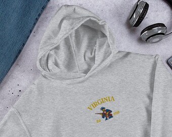 Virginia Embroidered Hoodie, Virginia, State of Virginia, Virginia Shirt, Virginia Gift, Embroidered Pullover, Hoodie