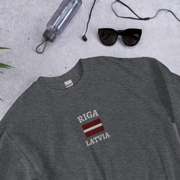 Riga Latvia Embroidered Sweatshirt, Warm Travel Wear, Latvian Embroidered Sweatshirt, Latvia Flag Sweatshirt