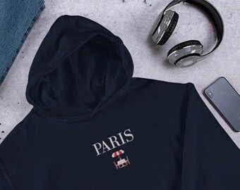 Parisian Cafe Scene Embroidered Sweatshirt, Paris Cafe Embroidered Hoodie, Cozy French-Themed Hoodie, Perfect Gift for Francophiles