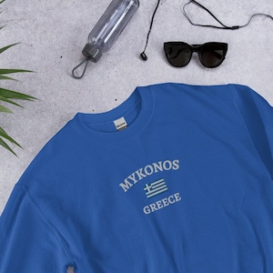 Mykonos Embroidered Sweatshirt, Mykonos Greece, Greek Flag, Greece Sweatshirt, Outdoor Apparel, Embroidery, Embroidered Sweatshirt