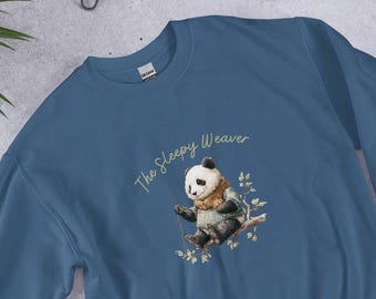 Sudadera de punto de panda, arte animal acogedor de The Sleepy Weaver, bonito regalo para tejedores.