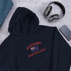 New Zealand Hoodie, Auckland Hoodie, New Zealand Embroidered Hoodie, New Zealand Flag, Auckland, New Zealand