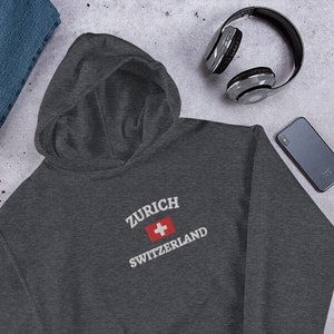 Zurich Hoodie, Switzerland Sweatshirt, Swiss, Zurich Embroidered Hoodie, Zurich, Switzerland, Swiss Flag, Swiss Embroidered Shirt