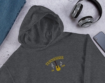 Tennessee Embroidered Hoodie, Tennessee Hoodie, Tennessee Sweatshirt, Country Music, Guitar, Tennessee Gift, Embroidered Pullover, Tennessee