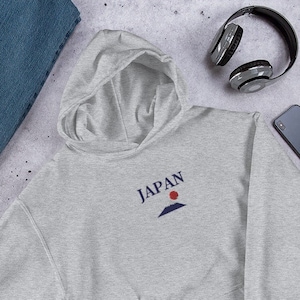 Japan-Inspired Embroidered Hoodie, Japanese Embroidered Hoodie, Mount Fuji Hoodie, Japanese Inspired Casual Wear