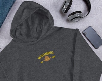 Wyoming Hoodie, Wyoming Embroidered Hoodie, Cowboy, Wyoming Gift, Embroidered Shirt, Wyoming Sweatshirt
