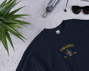 Virginia Embroidered Sweatshirt, Virginia, State of Virginia, Virginia Shirt, Virginia Gift, Embroidered Crewneck, Sweatshirt