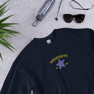 Mississippi Embroidered Sweatshirt, Mississippi, State of Mississippi, Mississippi Shirt, Mississippi Gift, Embroidered Crewneck, Sweatshirt
