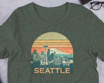 Seattle retro t-shirt, Washington skyline graphic, Mount Rainier vintage grunge tee, PNW street style top