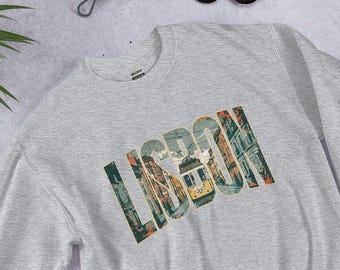 Lisbon Portugal sweatshirt, vintage tram graphic sweater, retro Lisboa streetcar apparel, Europe travel gift, Portugal souvenir top