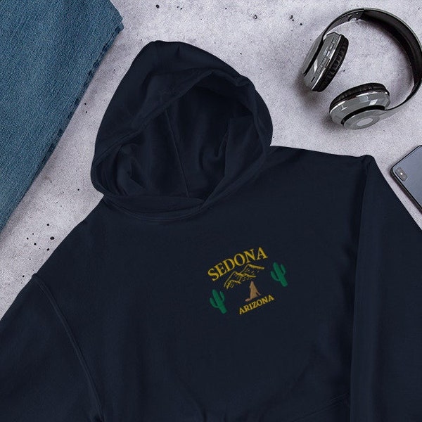 Sedona Embroidered Hoodie, Sedona Hooded Sweatshirt, Perfect for Casual Wear, Great Hiking Sweatshirt, Arizona, Embroidered Sweatshirt