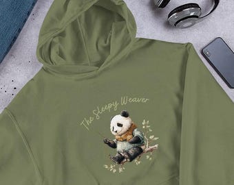 Sudadera con capucha de panda para tejer, arte animal acogedor de The Sleepy Weaver, un bonito regalo para tejedores.