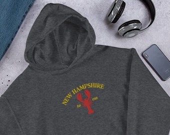 New Hampshire Embroidered Hoodie, New Hampshire, State of New Hampshire, New Hampshire Shirt, New Hampshire Gift, Embroidered Hoodie, Hoodie