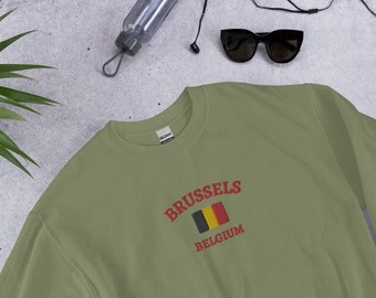 Brussels Sweatshirt, Belgium Sweatshirt, Brussels Embroidered Sweatshirt, Brussels Belgium, Brussels Souvenir, Belgium Flag