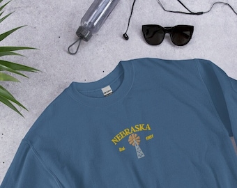 Nebraska Embroidered Sweatshirt, Nebraska, Cornhusker, Nebraska Shirt, Nebraska Gift, Embroidered Crewneck, Sweatshirt