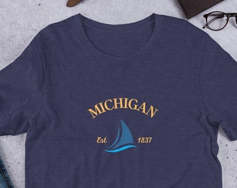 クラシックミシガンTシャツ、ミシガンTシャツ、五大湖セーラーTシャツ、ミシガン風セーリングTシャツ、快適な夏着