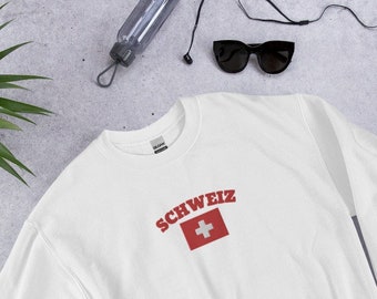 Switzerland Embroidered Sweatshirt, Switzerland Flag, Swiss, Switzerland, Schweiz, Embroidery, Embroidered Sweatshirt, Red
