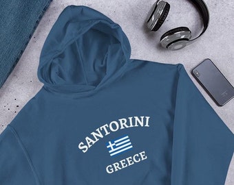 Santorini Greece Hoodie, Greece Flag Hoodie, Travel Gift for Greece Lovers, Greek Souvenir, Santorini Pullover