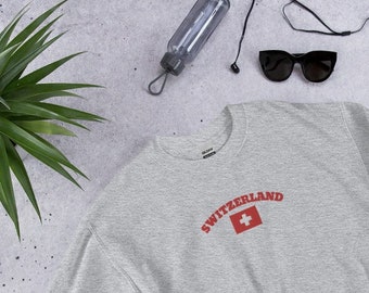 Switzerland Embroidered Sweatshirt, Switzerland Flag, Swiss, Switzerland, Outdoor Apparel, Embroidery, Embroidered Sweatshirt, Red