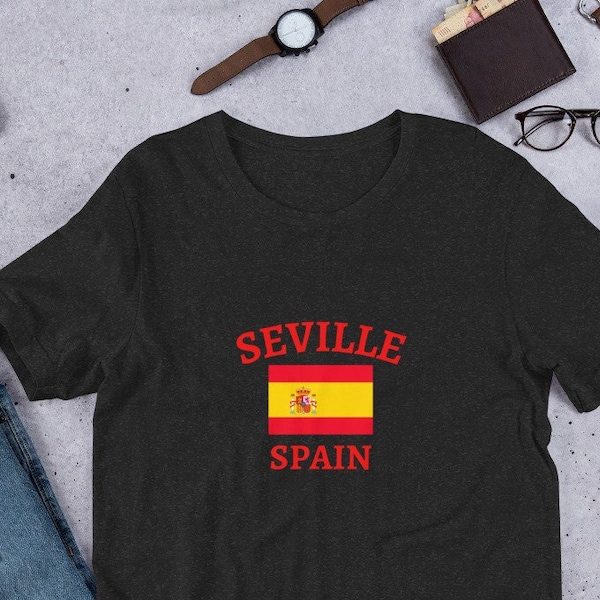 Seville Spain Flag T-Shirt, Spain Flag Tee, Thoughtful Gift for Friends from Spain, T-Shirt with Spanish Flag