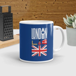 London, England, London Mug, United Kingdom, Britain, Great Britain, Blue Mug, Big Ben, London Bus, British Flag, London Gift, Travel Gift