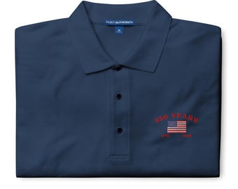 USA 250th Birthday Embroidered Polo Shirt, America 250 Years Commemorative Gift, 1776 - 2026 Semiquincentennial Men’s Golf Shirt