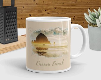 Cannon Beach Mug, Oregon Souvenir, Mug, Drinkware, Kitchen & Dining, Watercolor Photo, PNW Mug, Oregon Gift, Beach, Mugs, Cup