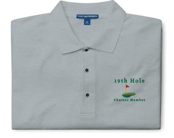 Polo con la bandera del hoyo 19, regalo para amantes del golf, camisa de golf bordada, polo para papás golfistas.