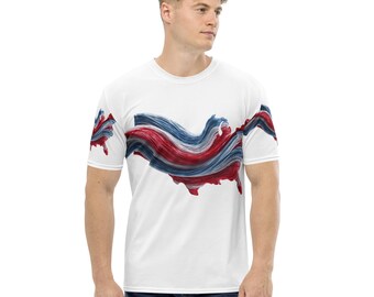 Camiseta con mapa de EE. UU., diseño patriótico moderno para hombre, camiseta artística estadounidense, camiseta con diseño patriótico abstracto para hombre