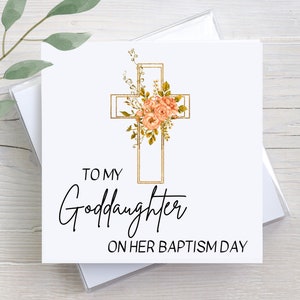 Personalized Goddaughter Baptism Card: Floral Cross Christening Gift