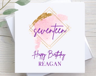 Personalized 17th Birthday Card: Custom Name, Handwritten Font