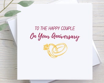 Personalized Anniversary Card, Happy Couple Rings, Custom Message