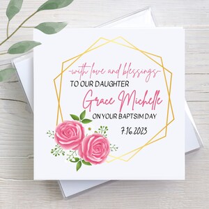 Baptism Card For Daughter, Baptism Card, Custom Greeting Card, Personalized Card, Christening Gift, Custom Gift For Daughter, Religious Card