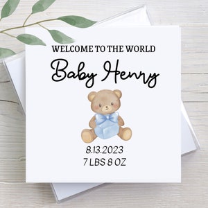 Personalized New Born Gift, Baby Gift, New Born Boy Gift, Custom New Born Baby Card, Congratulations On Your New Baby Gift,  Baby Bear Gift