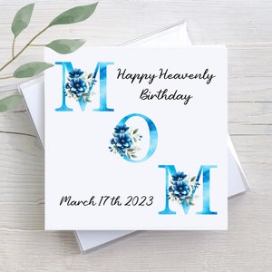 Happy Heavenly Birthday Mom Card, Custom Greeting Card, Heavenly Birthday Card, In Loving Memory Card, Personalized Heavenly Birthday Card